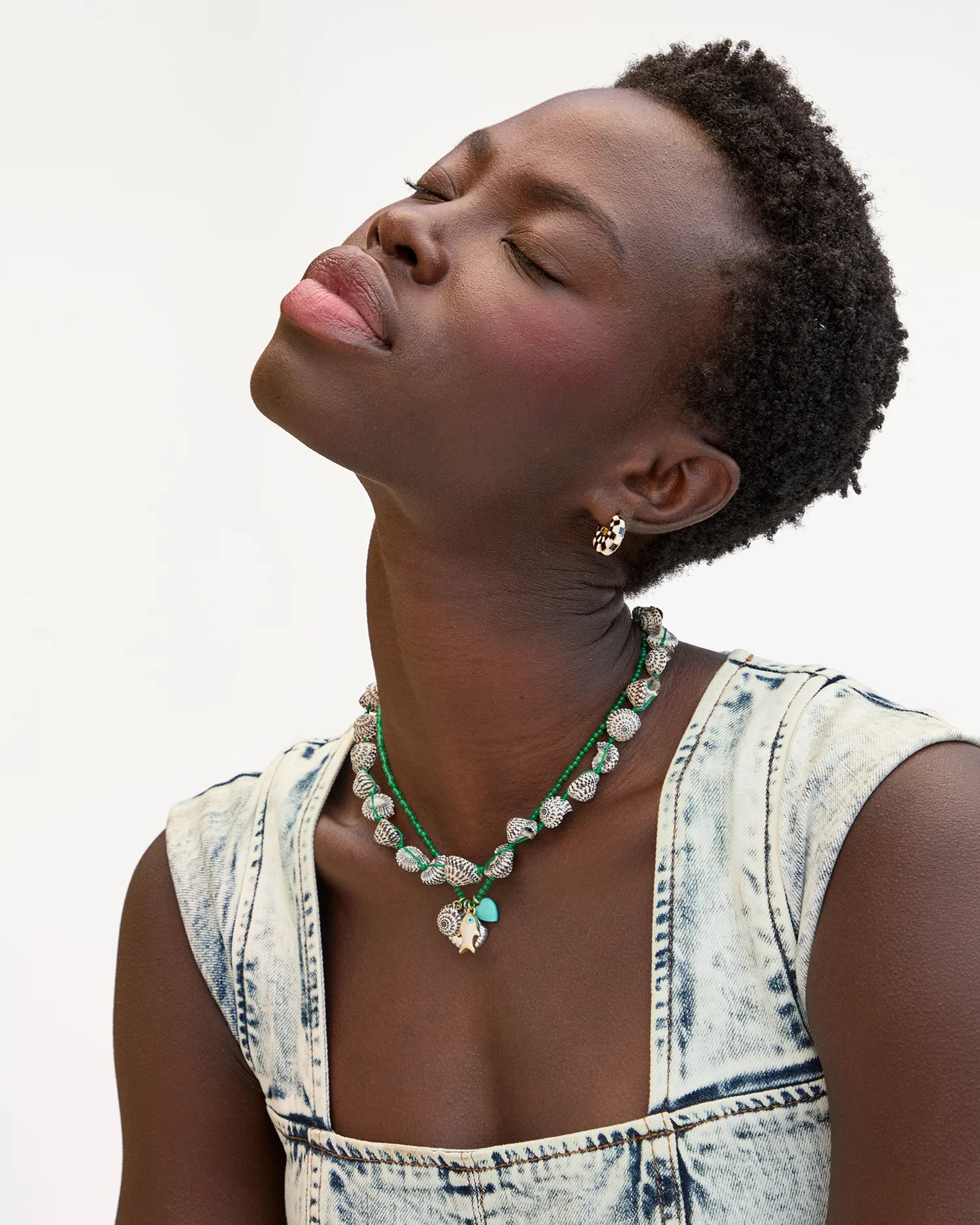 Clare V Checker Shell Necklace JW-NC-NL-100143