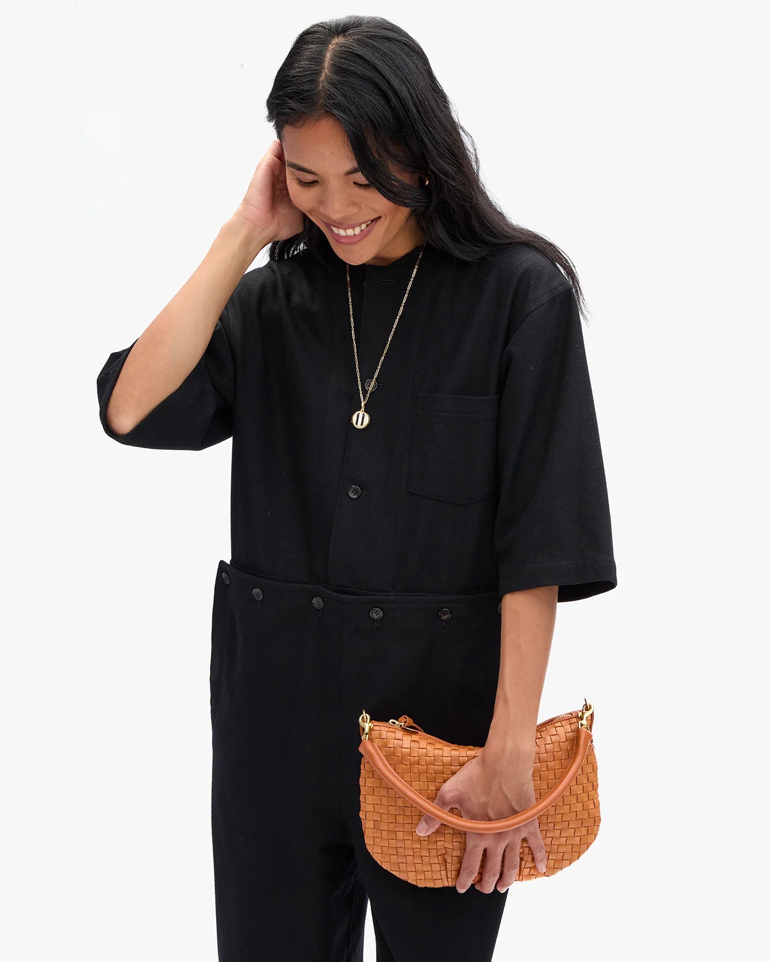 Clare V. Petit Moyen Messenger Woven Checker Natural HB-SH-MB-100041