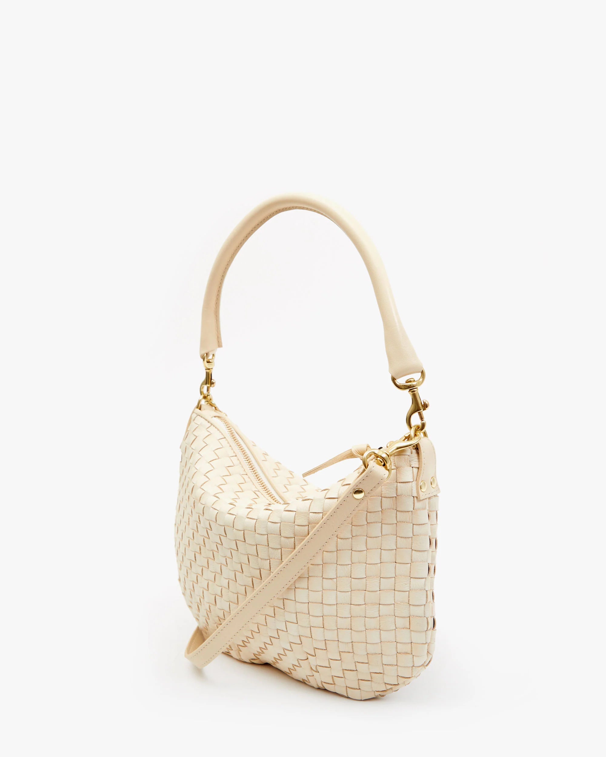 Clare V Petit Moyen Messenger - Cream Woven Checker HB-SH-MB-100033