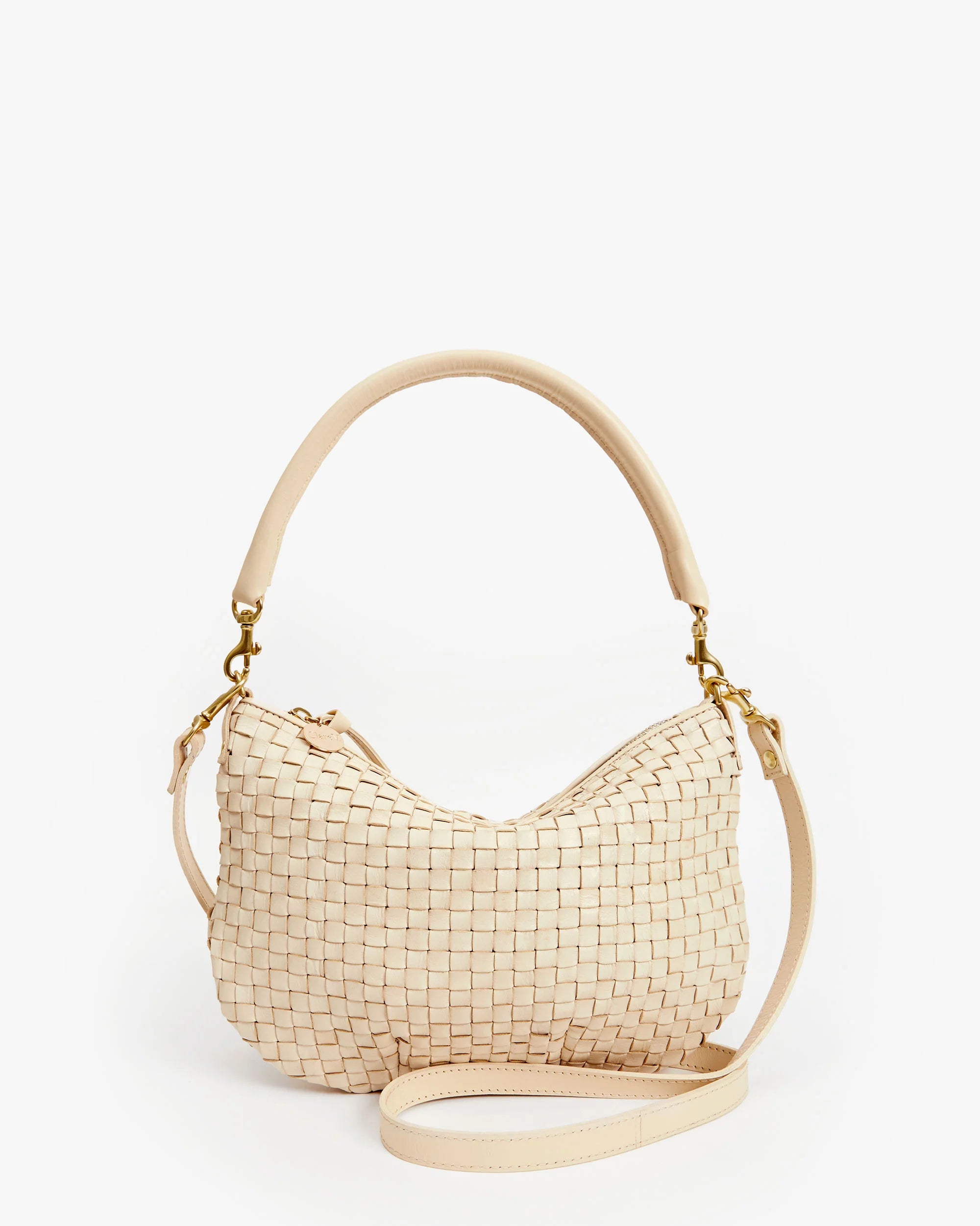 Clare V Petit Moyen Messenger - Cream Woven Checker HB-SH-MB-100033