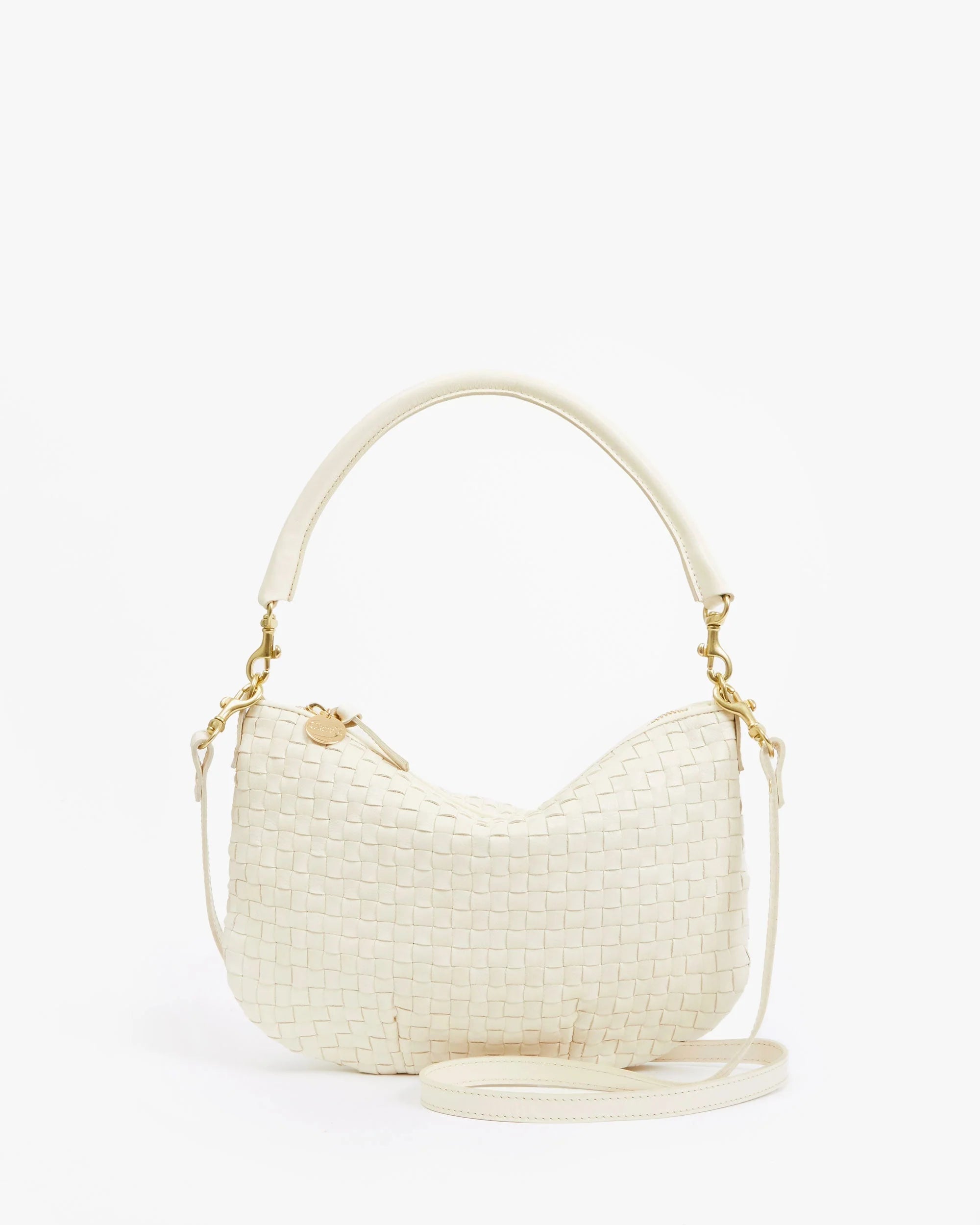 Clare V. Petit Moyen Messenger Woven Checker Cream HB-SH-MB-100033