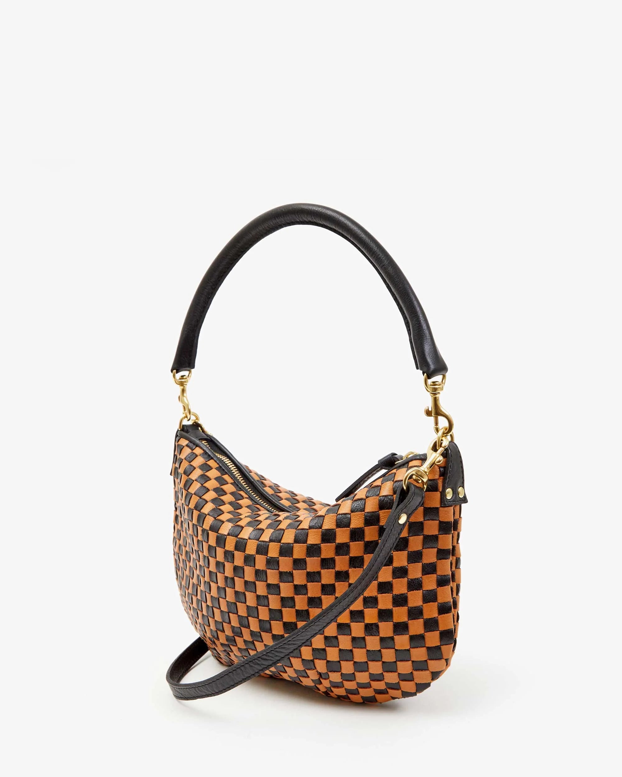 Clare V Petit Moyen Messenger - Black/Natural Woven Checker HB-CB-MB-100010