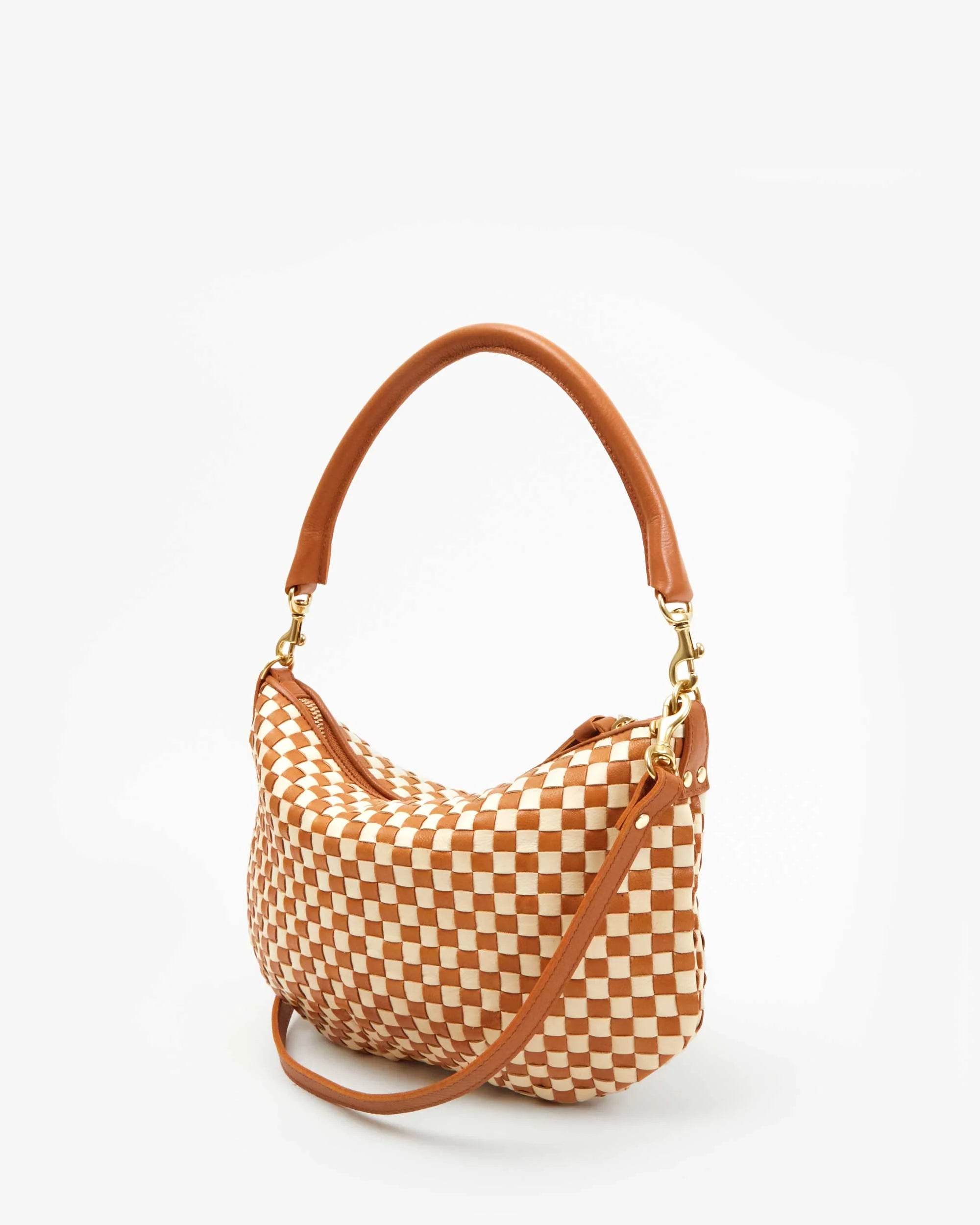 Clare V Petit Moyen Messenger - Woven Checker Natural/Cream HB-CB-MB-100013