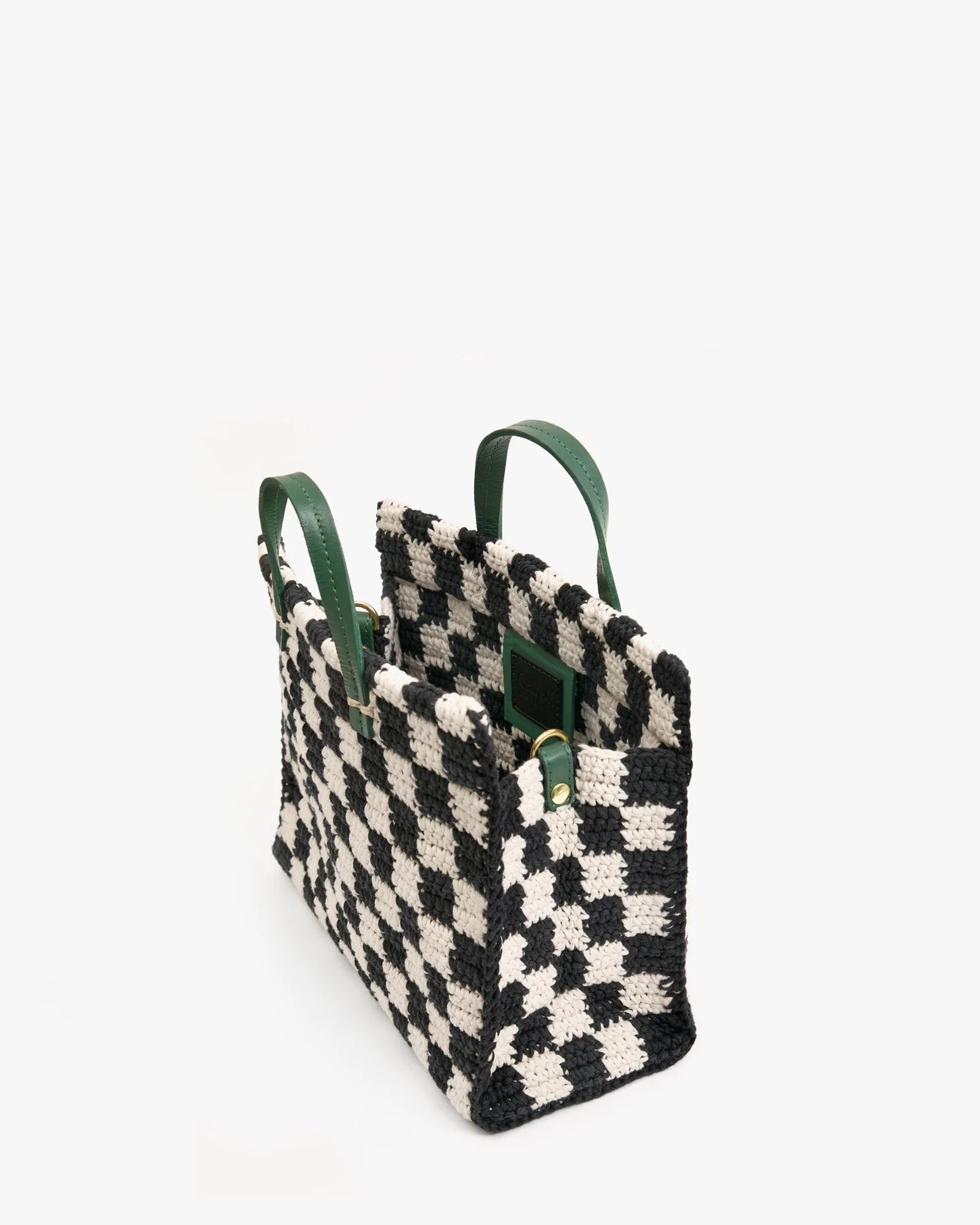Clare V. Petit Summer Simple Tote Mini Crochet Checker Black/Cream HB-CB-TS-100038