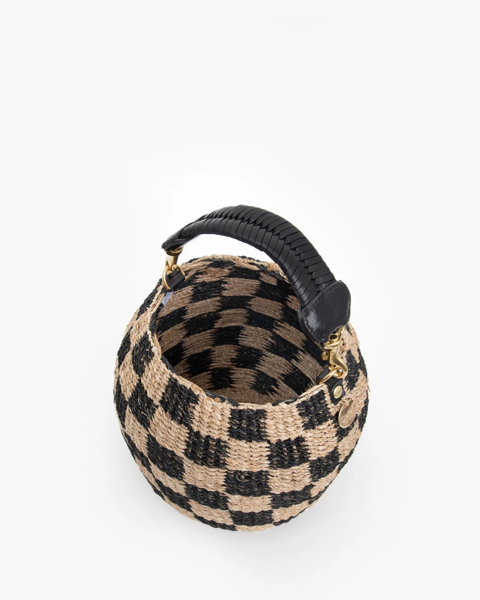 Clare V Pot de Miel Abaca Checker Black and Natural HB-TH-PD-100015