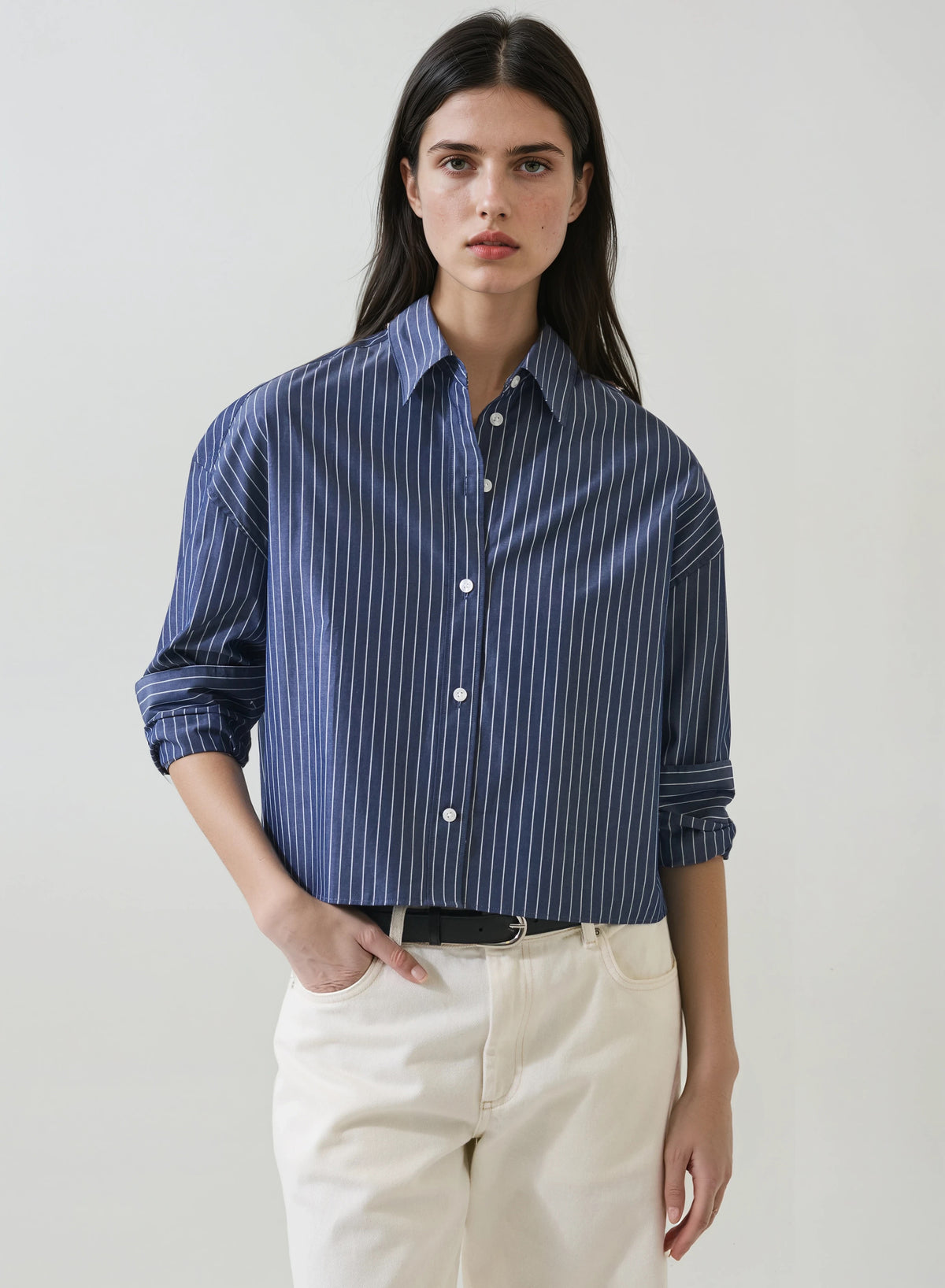 Patrick Assaraf Long Sleeve Cotton Boxy Shirt W4209D14