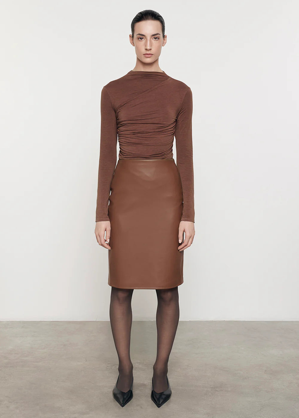 Enza Costa Knee Length Leather Skirt LM6106