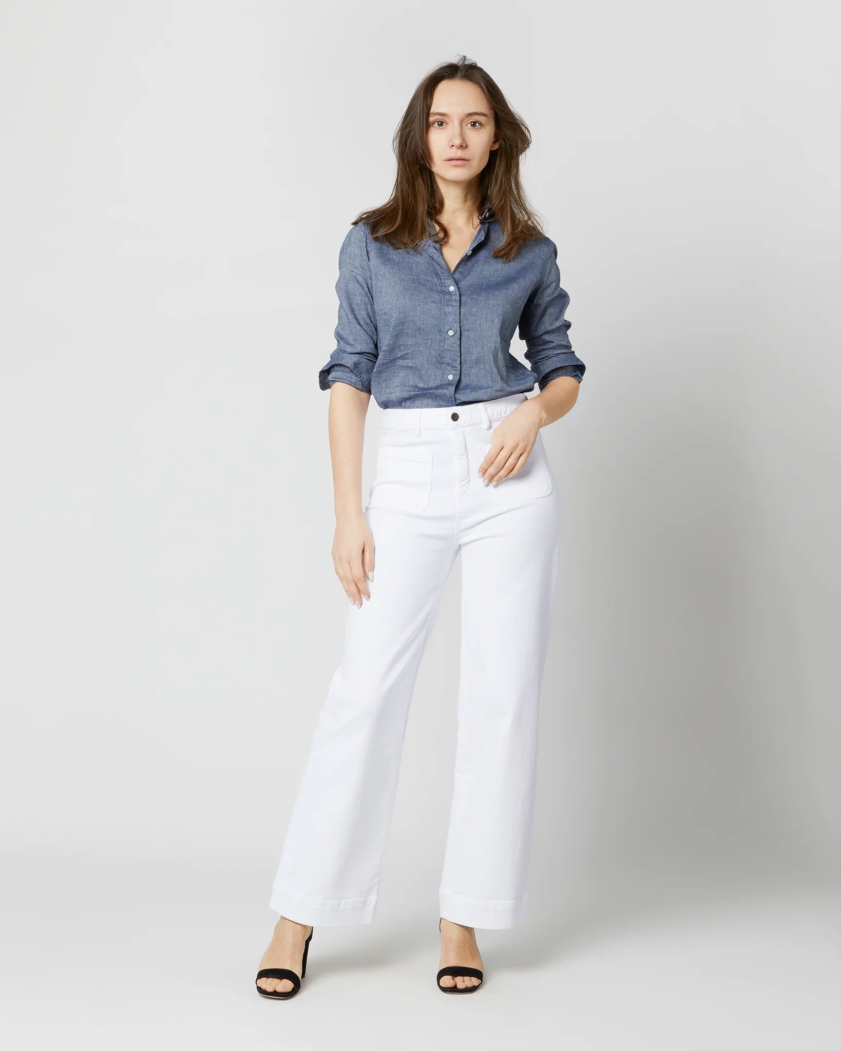 Ann Mashburn Column Patch Pocket Jean in White Stretch Denim