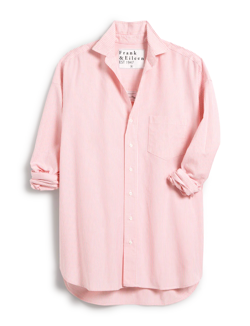 Frank & Eileen Shirley Oversized Button Up Shirt Hot Pink Stripe