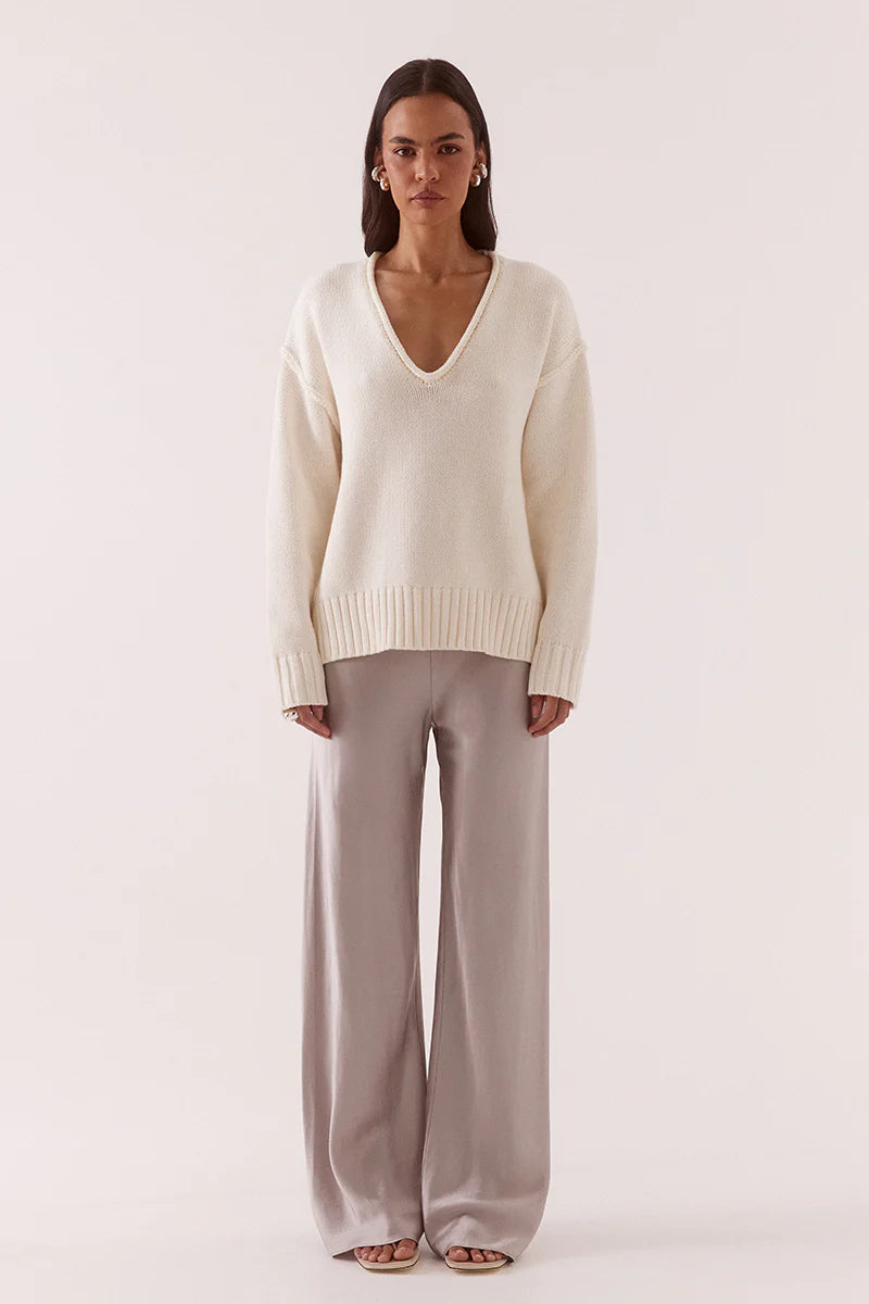 Sovere Lane Plunge Sweater Cream 2