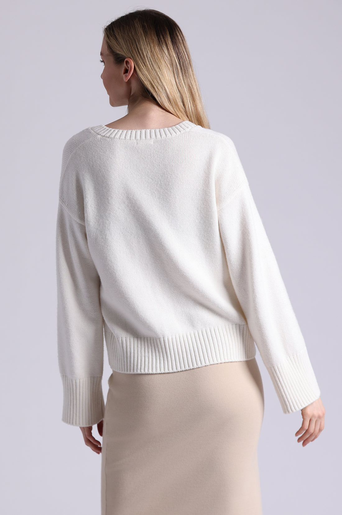 Minnie Rose Luxe Cotton/Cashmere Boxy V Neck 9739