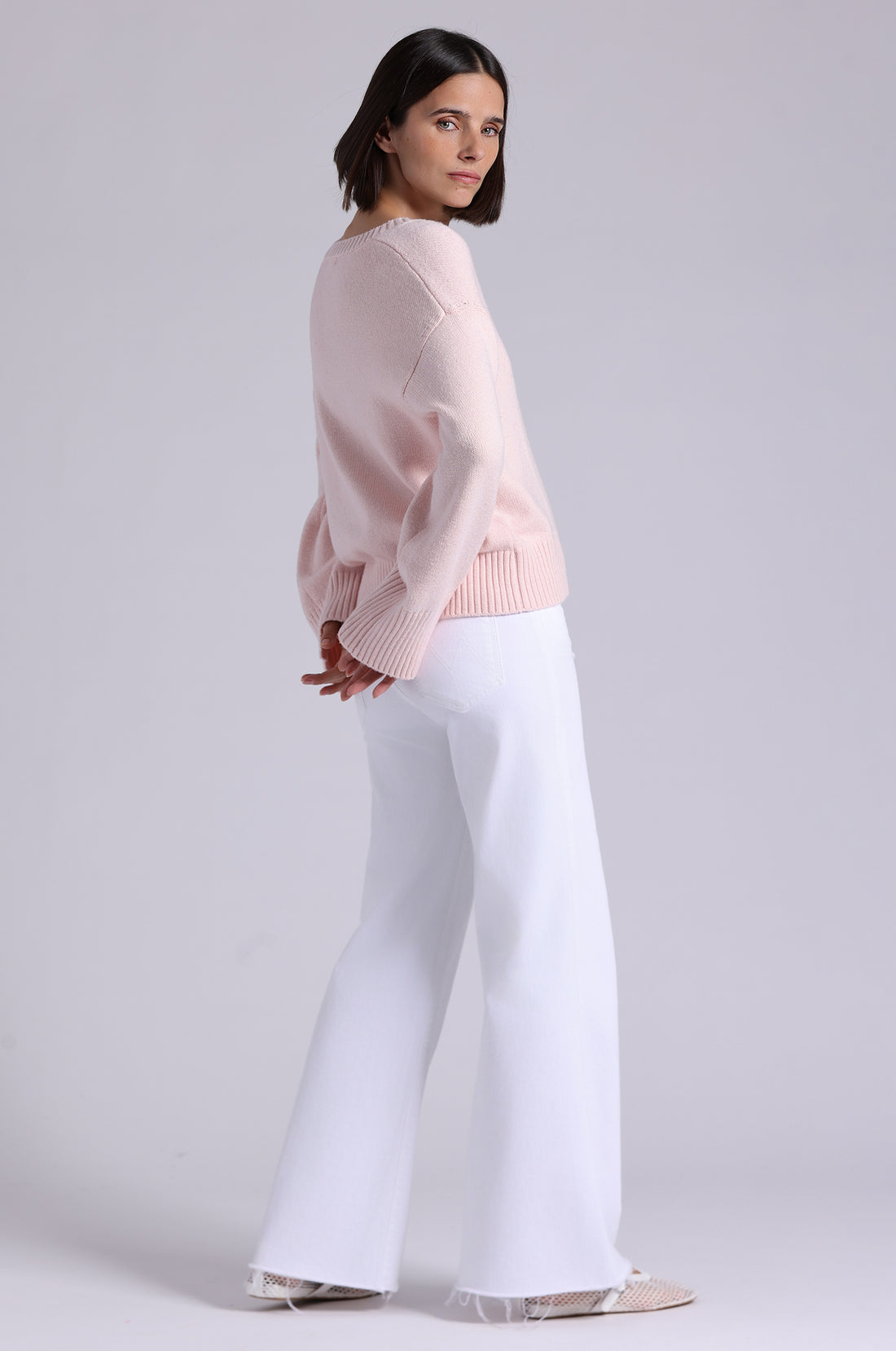 Minnie Rose Luxe Cotton/Cashmere Boxy V Neck 9739