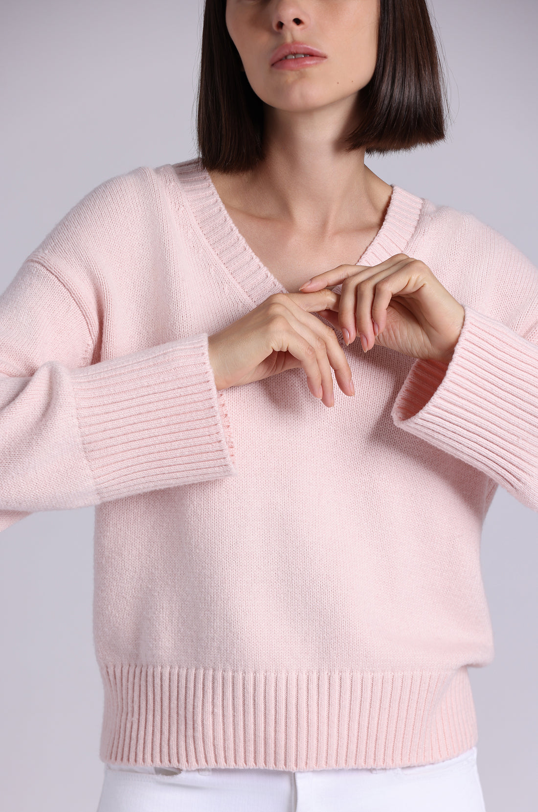 Minnie Rose Luxe Cotton/Cashmere Boxy V Neck 9739