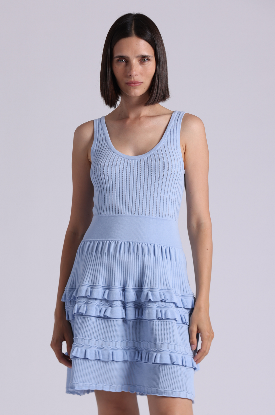 Minnie Rose Viscose Pointelle Ruffle Sleeveless Dress