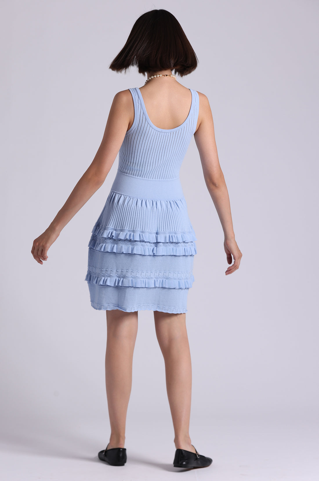 Minnie Rose Viscose Pointelle Ruffle Sleeveless Dress