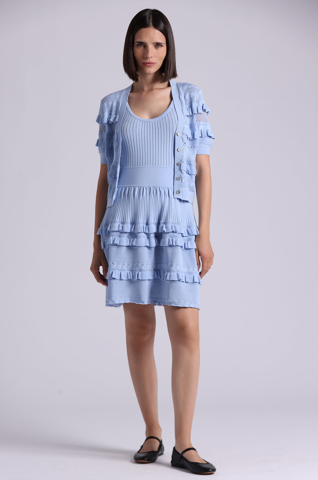 Minnie Rose Viscose Pointelle Ruffle Sleeveless Dress