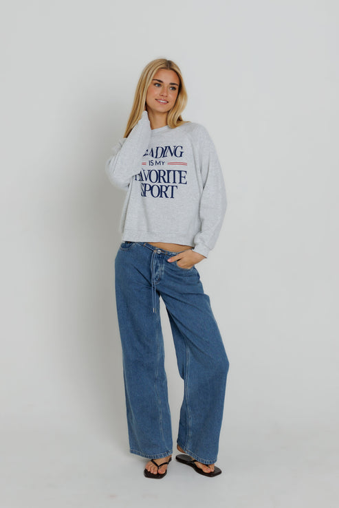 Sunny Somewhere Reading Is My Favorite Raglan Crew Sweatshirt