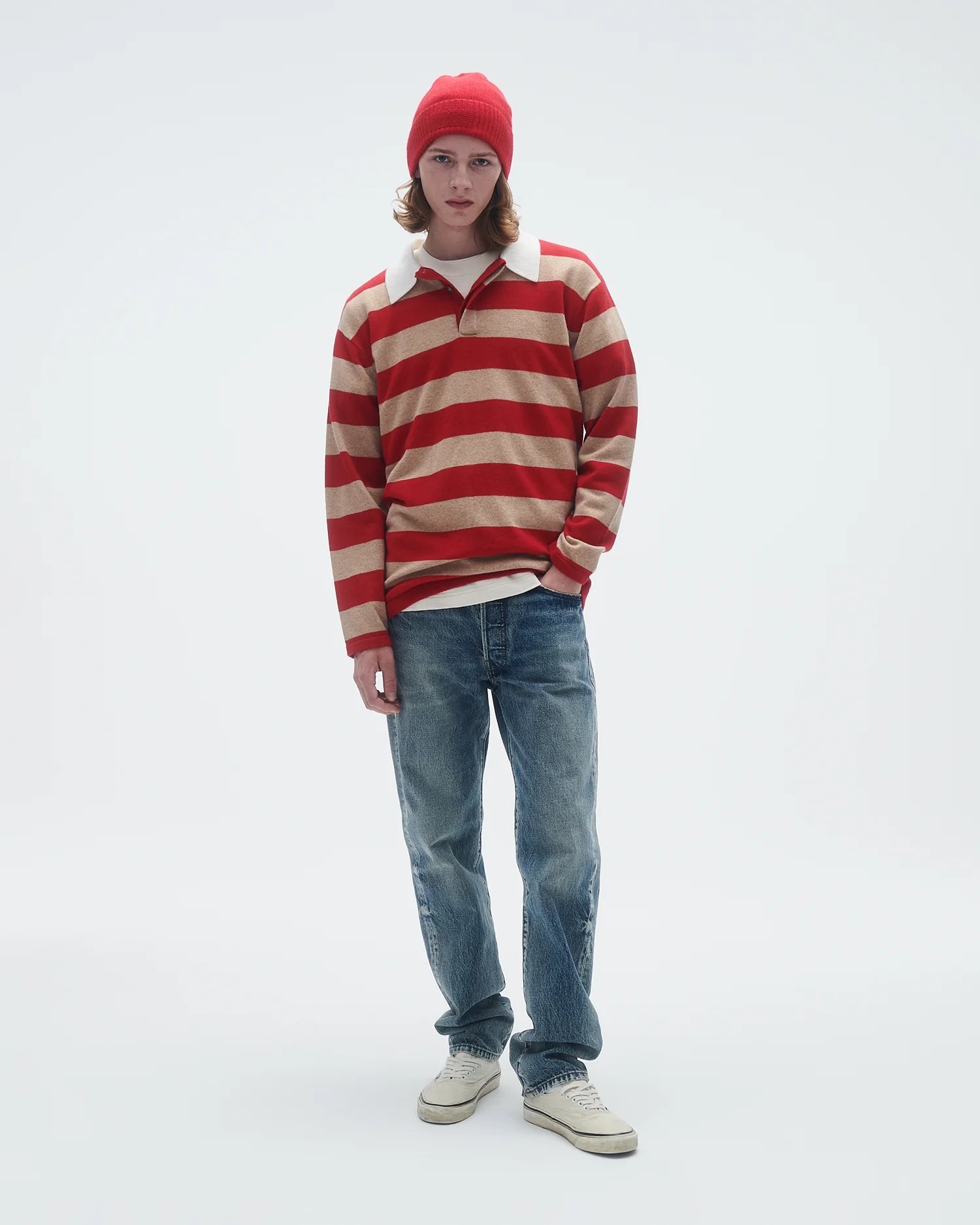 Guest In Residence Striped Rugby Dune/True Red U20011RL