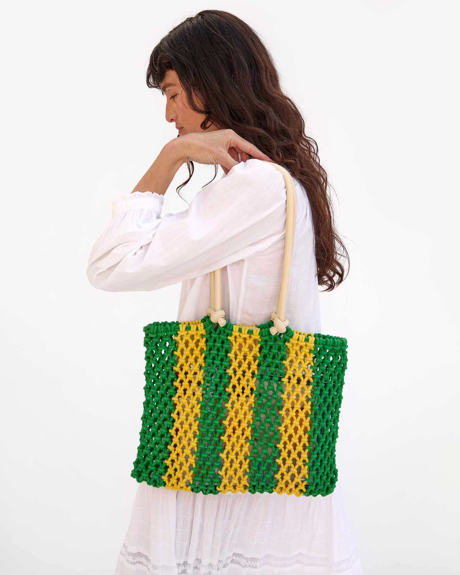 Clare V Sandy Stripe Tote Bag Emerald Bright Yellow HB-TT-SY-100032