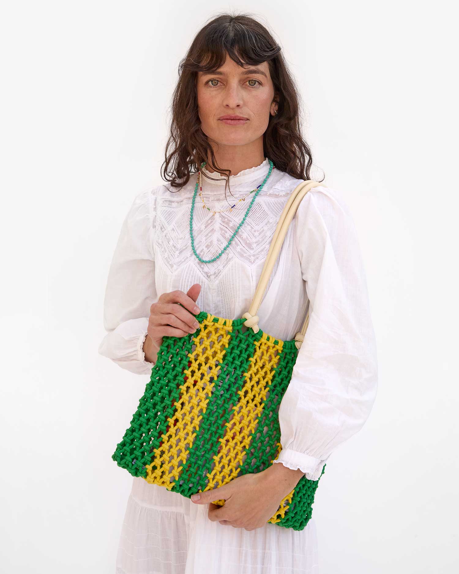 Clare V Sandy Stripe Tote Bag Emerald Bright Yellow HB-TT-SY-100032