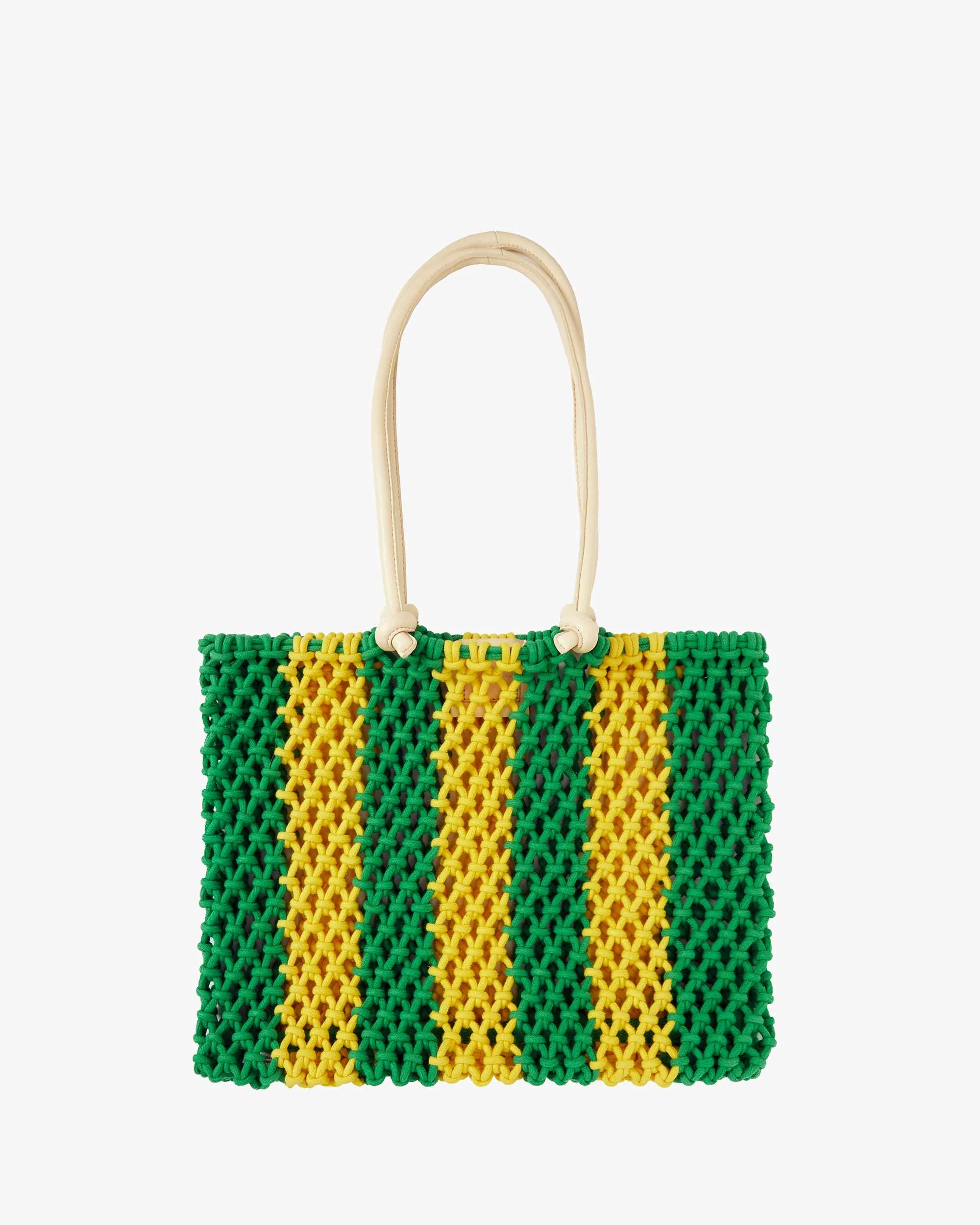 Clare V Sandy Stripe Tote Bag Emerald Bright Yellow HB-TT-SY-100032