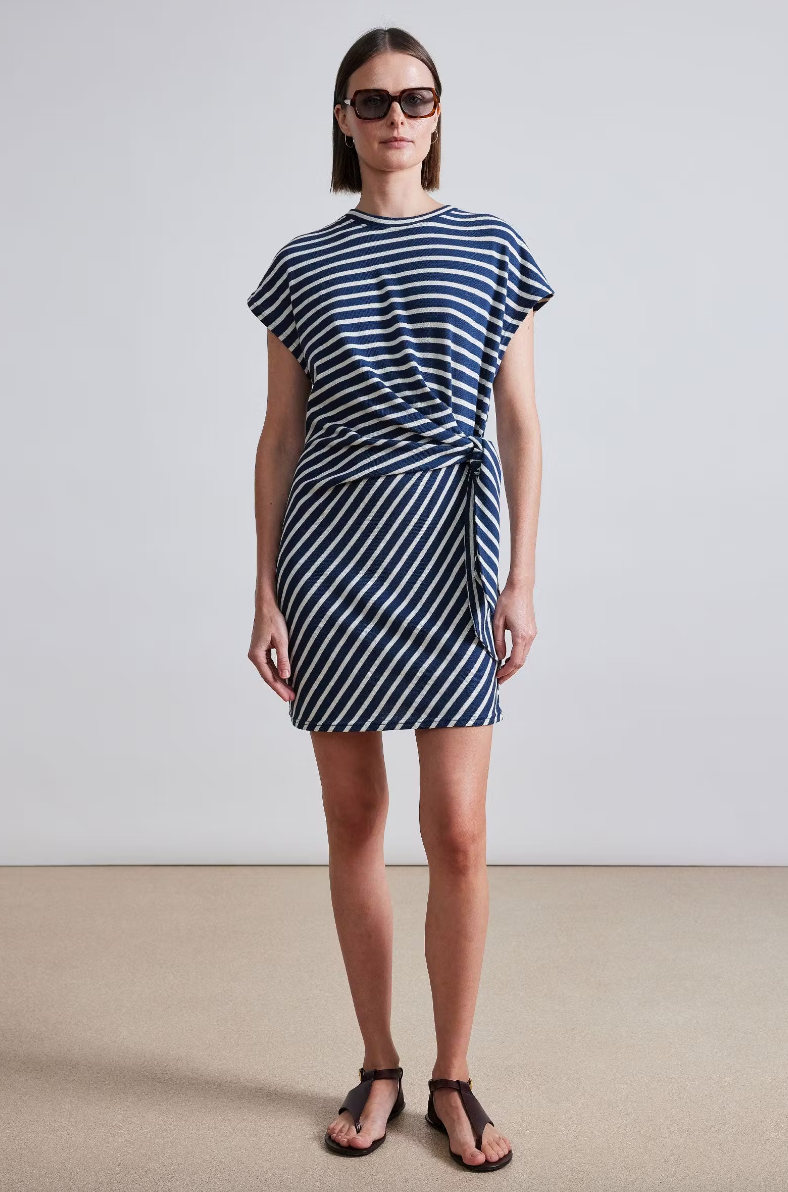 Apiece Apart Nina Cinched Mini Dress Navy Crewam Stripe