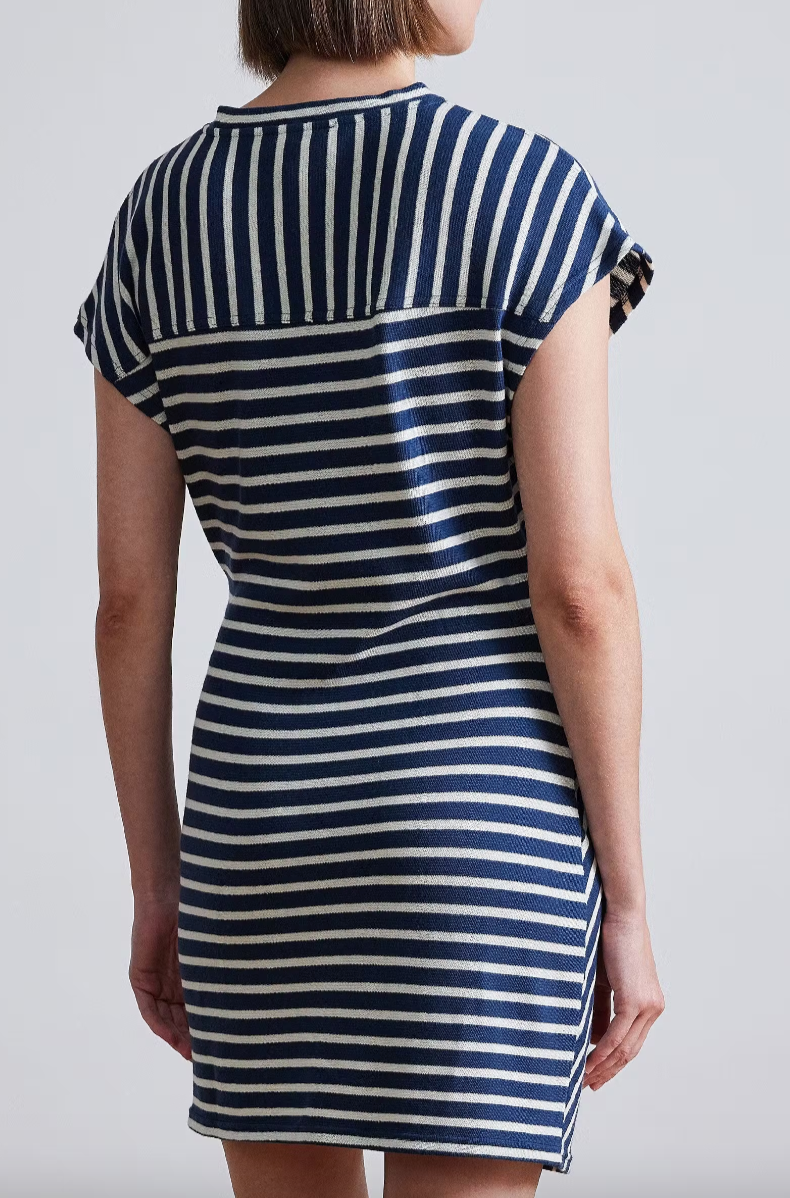 Apiece Apart Nina Cinched Mini Dress Navy Cream Stripe