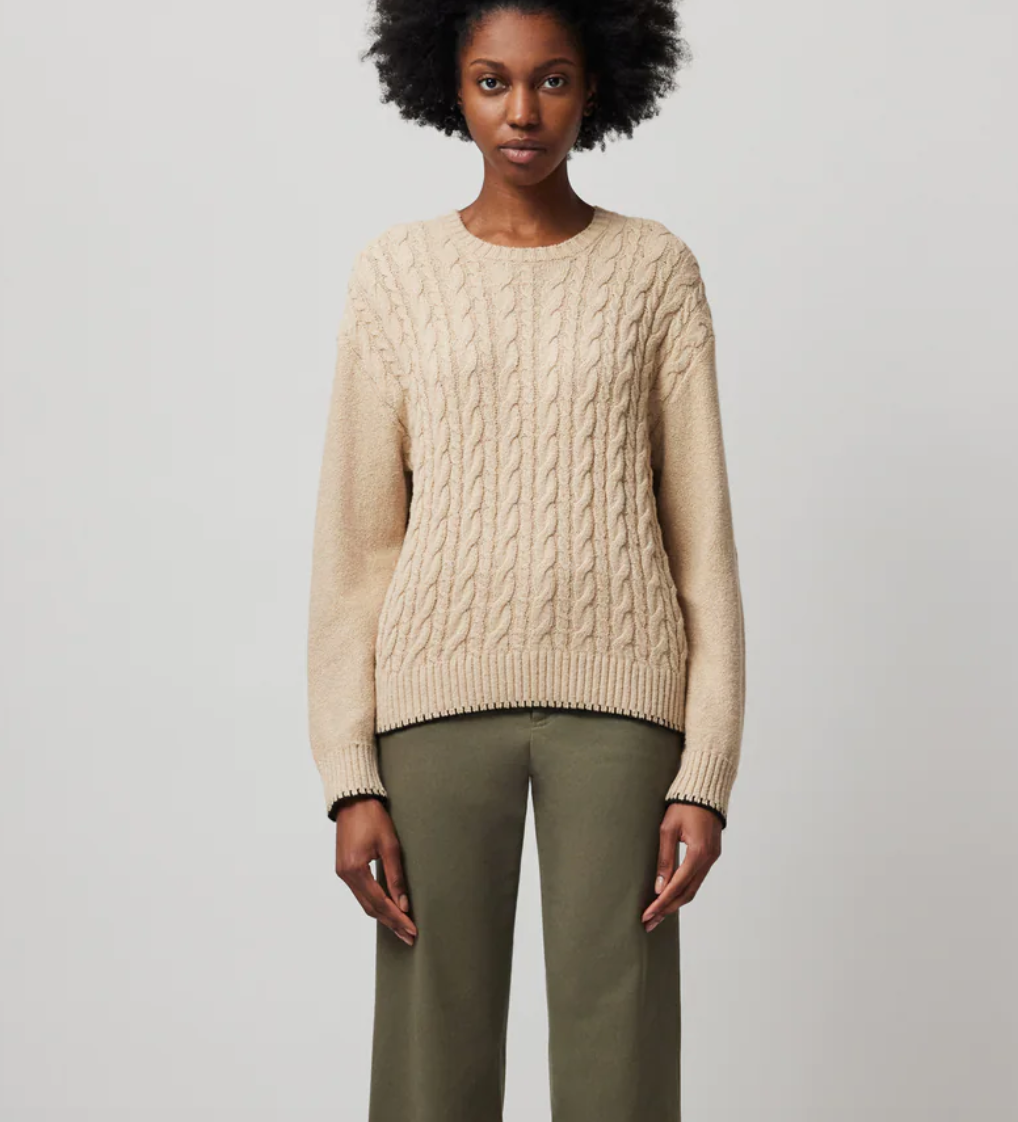 ATM Cotton Blend Cable Crew Neck Sweater - Shiitake