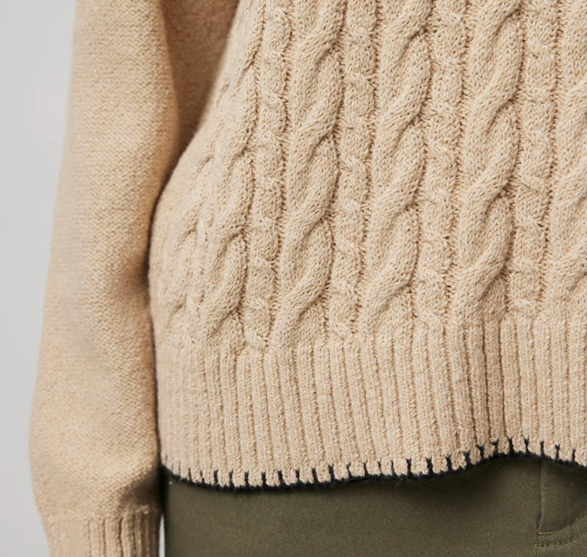 ATM Cotton Blend Cable Crew Neck Sweater - Shiitake