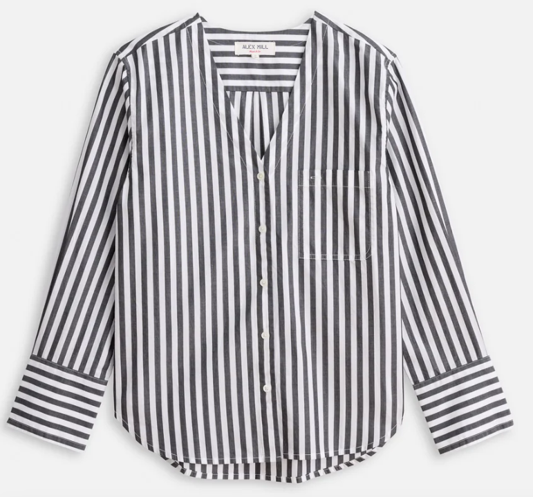 Alex Mill Crosby V-Neck Shirt Striped Paper Poplin