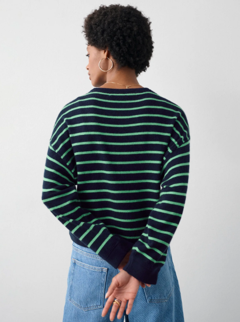 White + Warren Cashmere Drop Shoulder Striped Sweater 20723