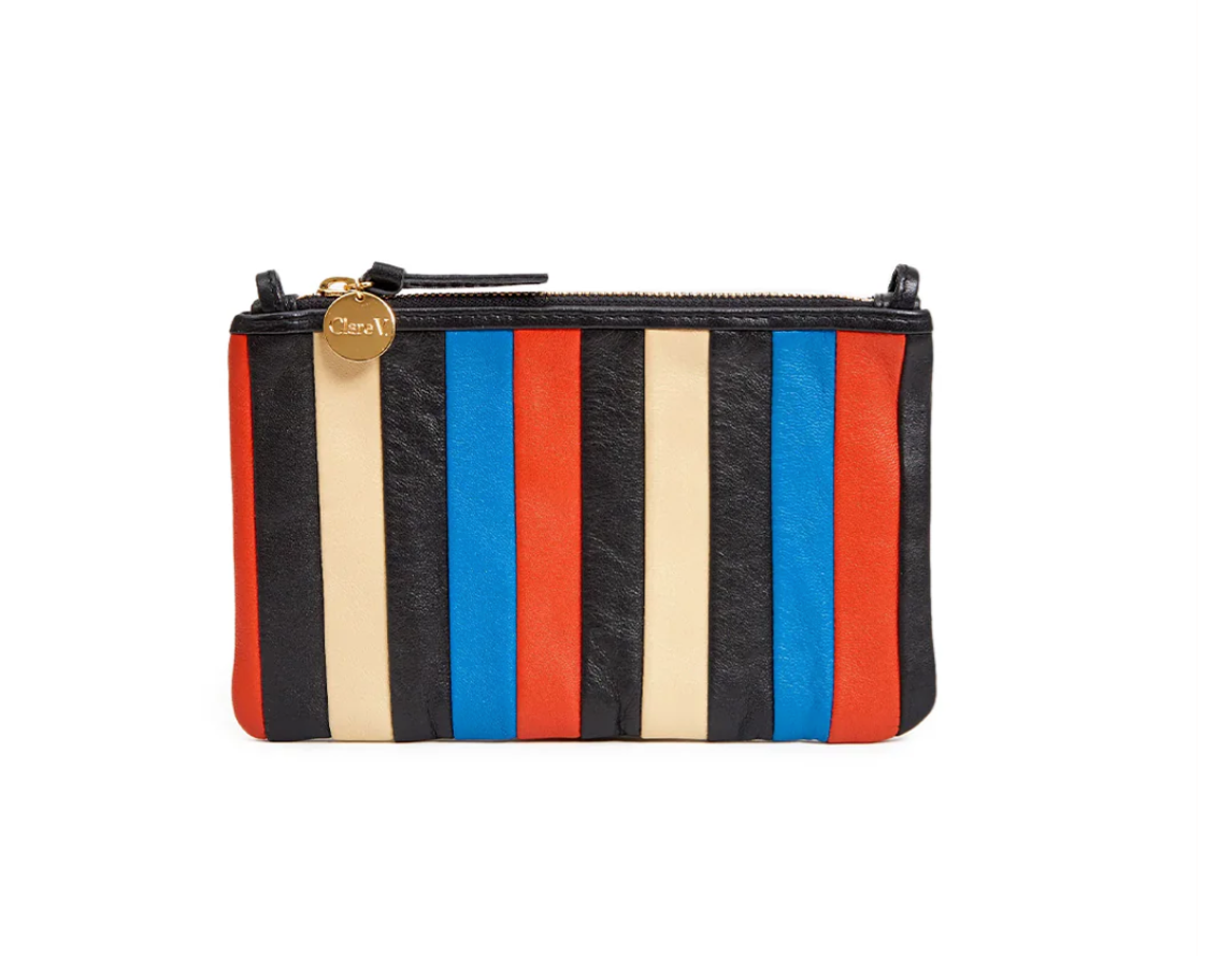 Clare V Wallet Clutch with Tabs Nappa Stripe 100164