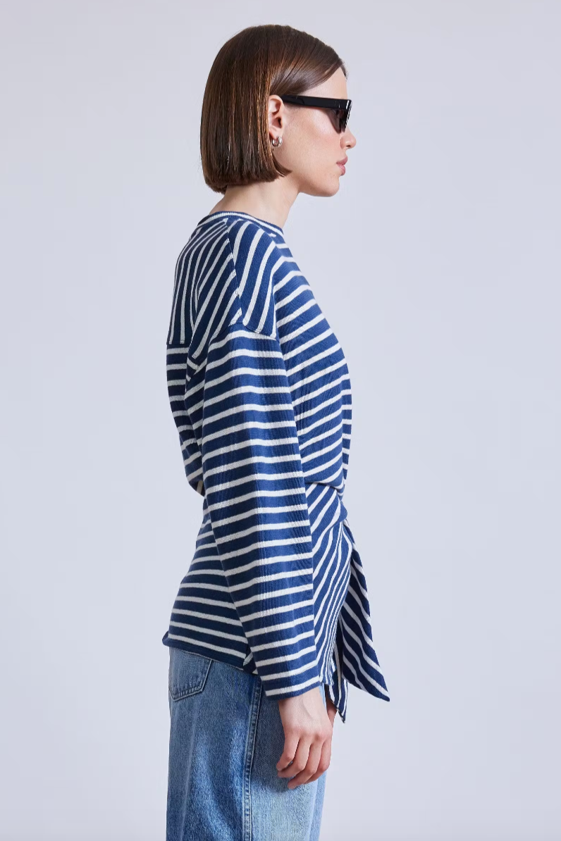 Apiece Apart Long Sleeve Vanina Top Navy and Cream Stripe