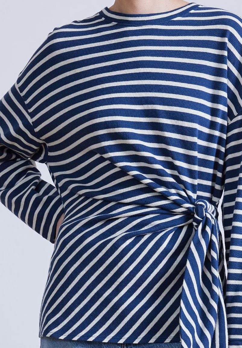 Apiece Apart Long Sleeve Vanina Top Navy and Cream Stripe