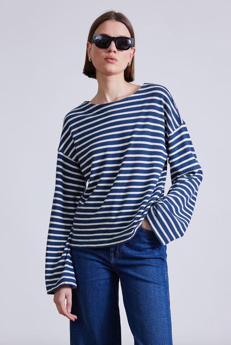 Apiece Apart Barca Long Sleeve Navy and Cream Stripe