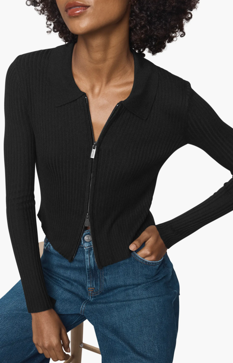Splendid Georgie Two Zip Sweater in Black RF5S620