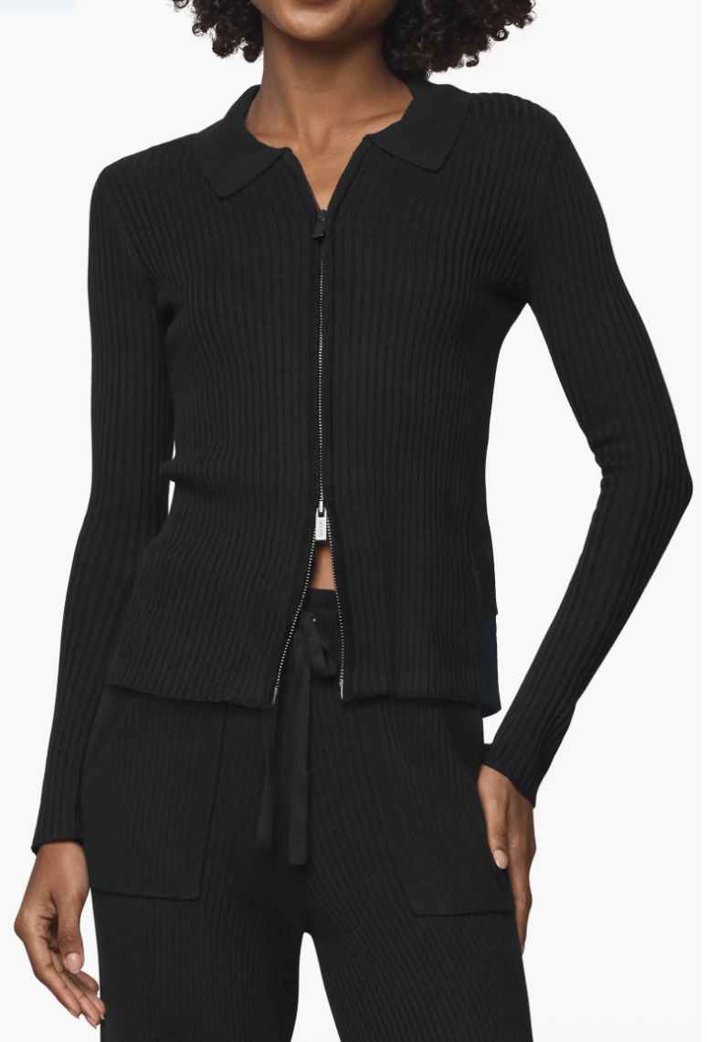 Splendid Georgie Two Zip Sweater in Black RF5S620