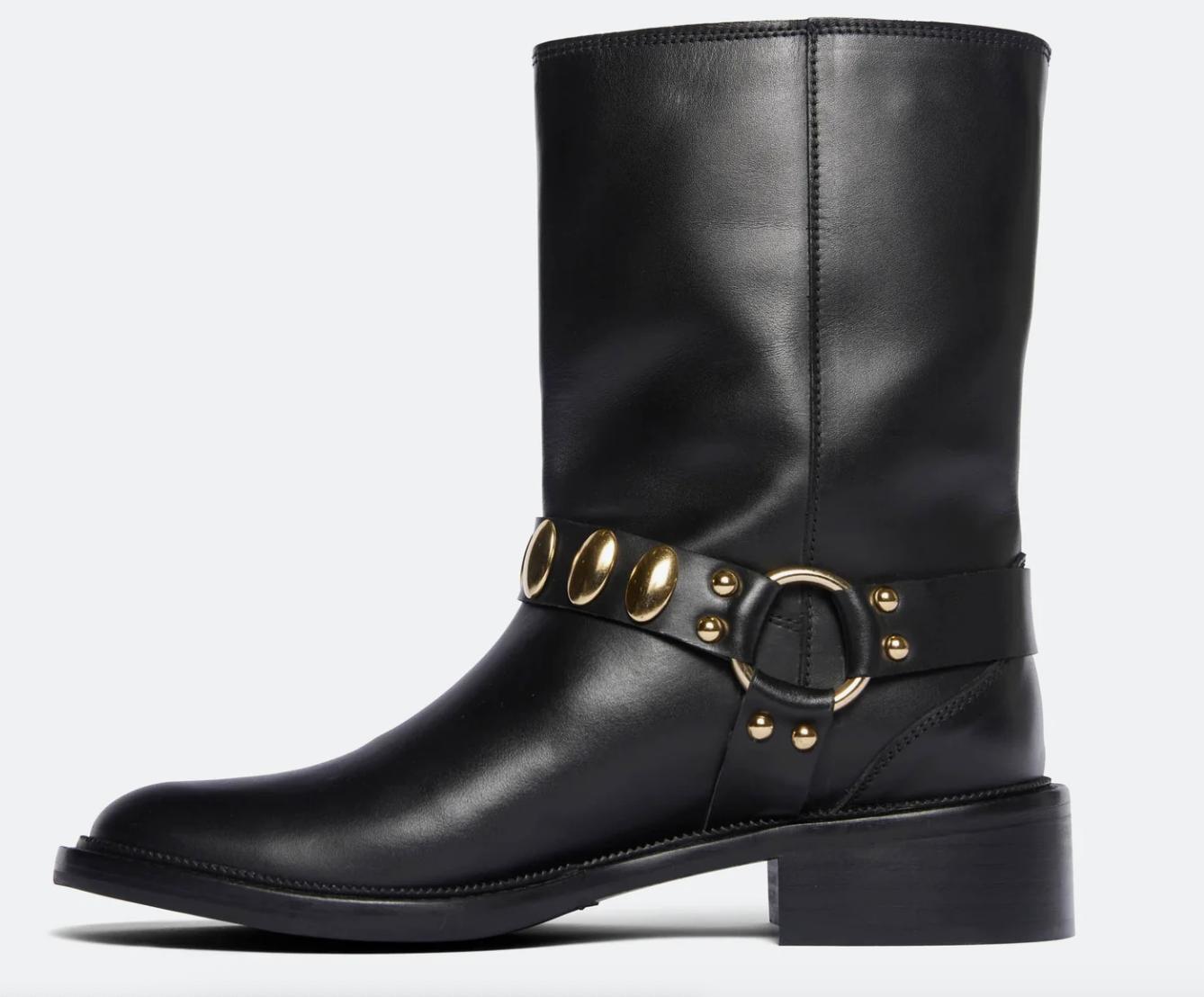 Freda Salvador AERI Black Calf Boot with Gold Hardware