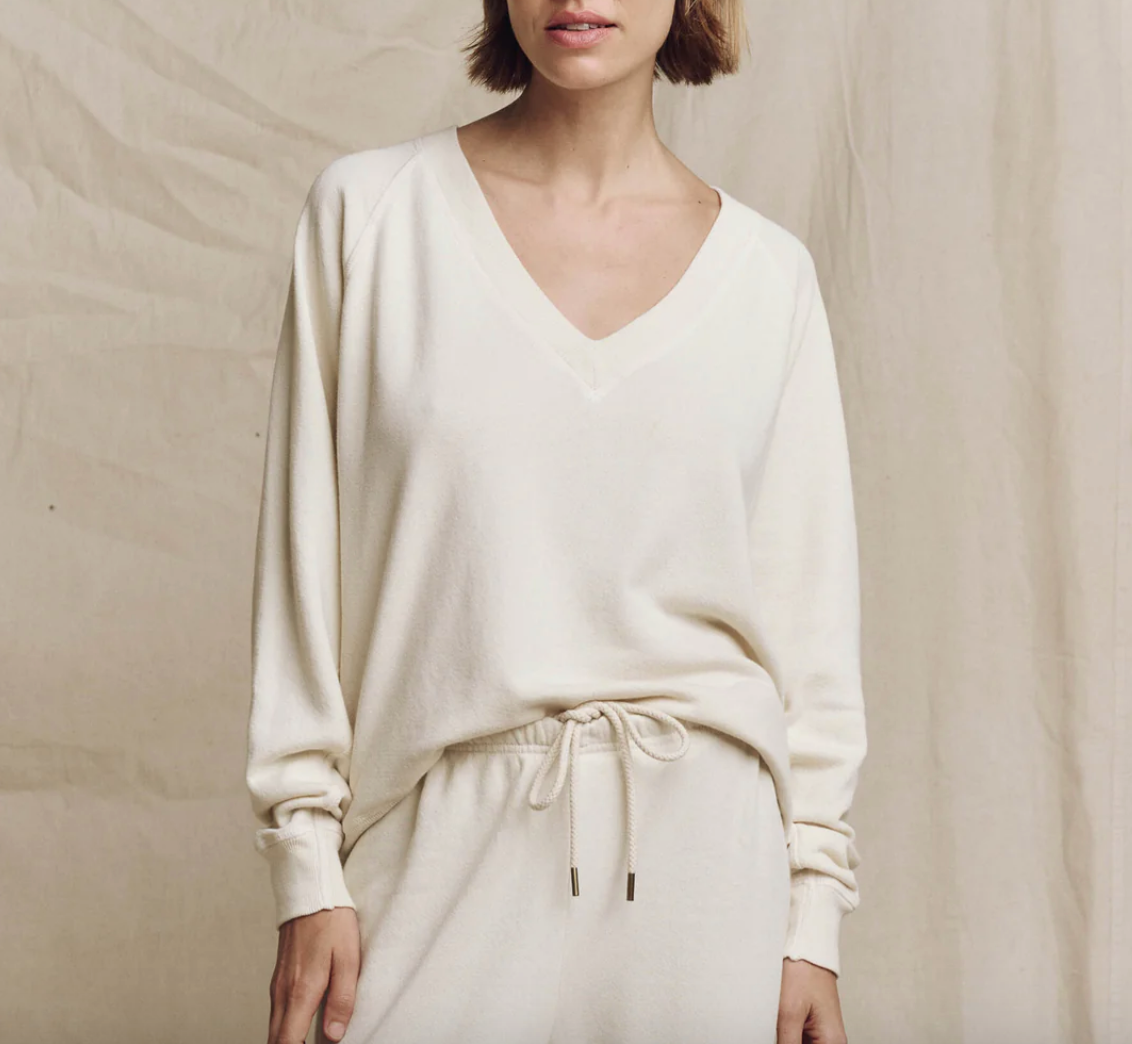 The Great The V-Neck Sweatshirt Washed White