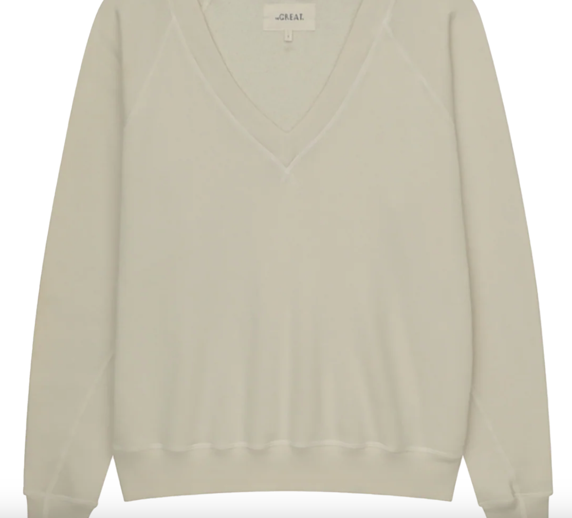The Great The V-Neck Sweatshirt Washed White