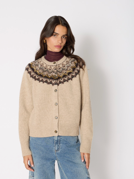 Berenice Mambowavy Cardigan with Jacquard and Pearl Embroidery