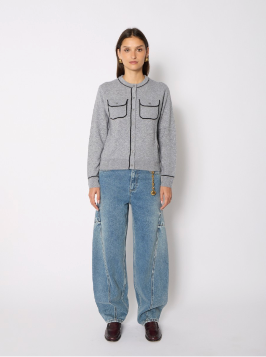 Berenice Margaret Cardigan with Pockets and Contrasting Details