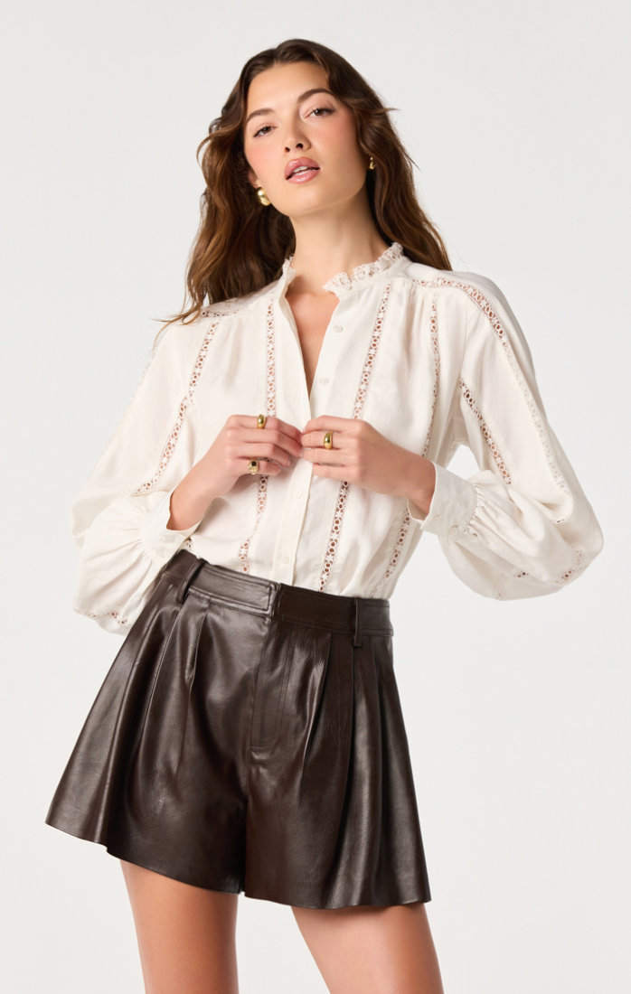 ASTR Edith Eyelet Lace-Trim Blouse