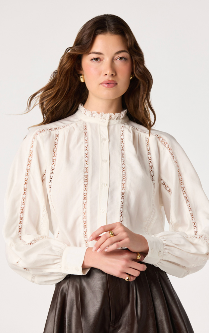 ASTR Edith Eyelet Lace-Trim Blouse
