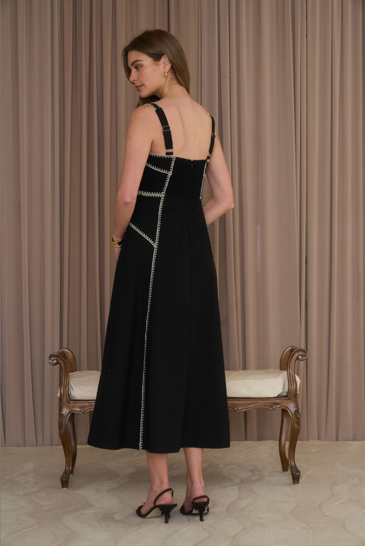 Moon River Embroidered Detail Self Strap Midi Dress MR9829