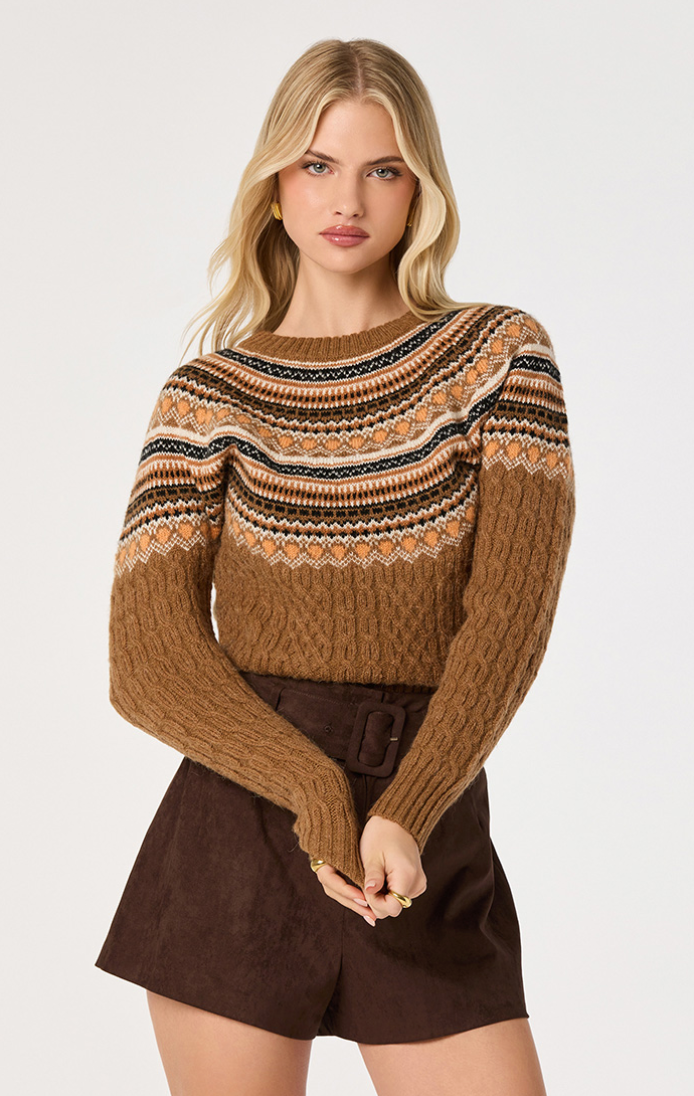 ASTR Daria Fair Isle Cable Knit Sweater