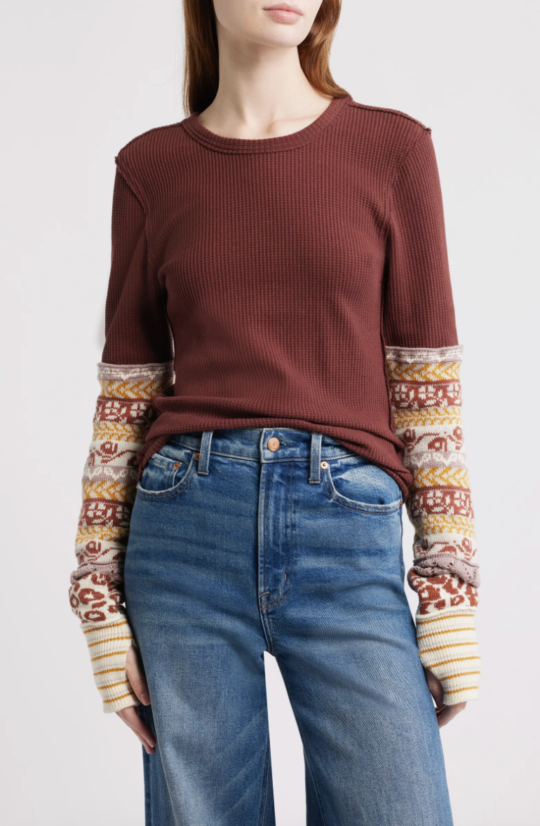 Free People All in Cuff Top in Cocoa