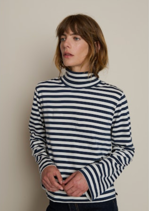 Nation Neo Mock Neck T-Shirt in Seascape Stripe