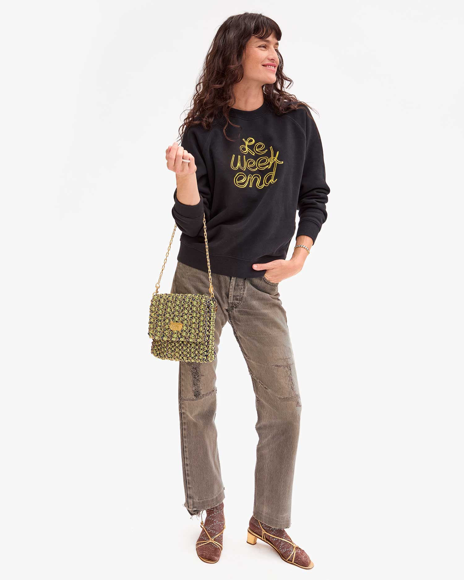 Clare V Sweatshirt Embroidered Le Weekend AP-LS-LS-100309