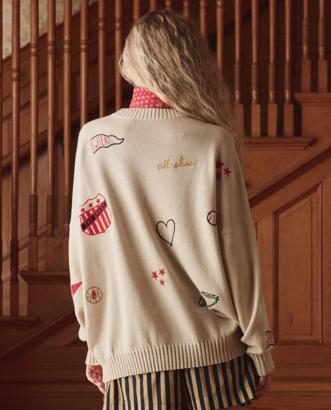 The Great The Embroidered Oversize Crew Pullover